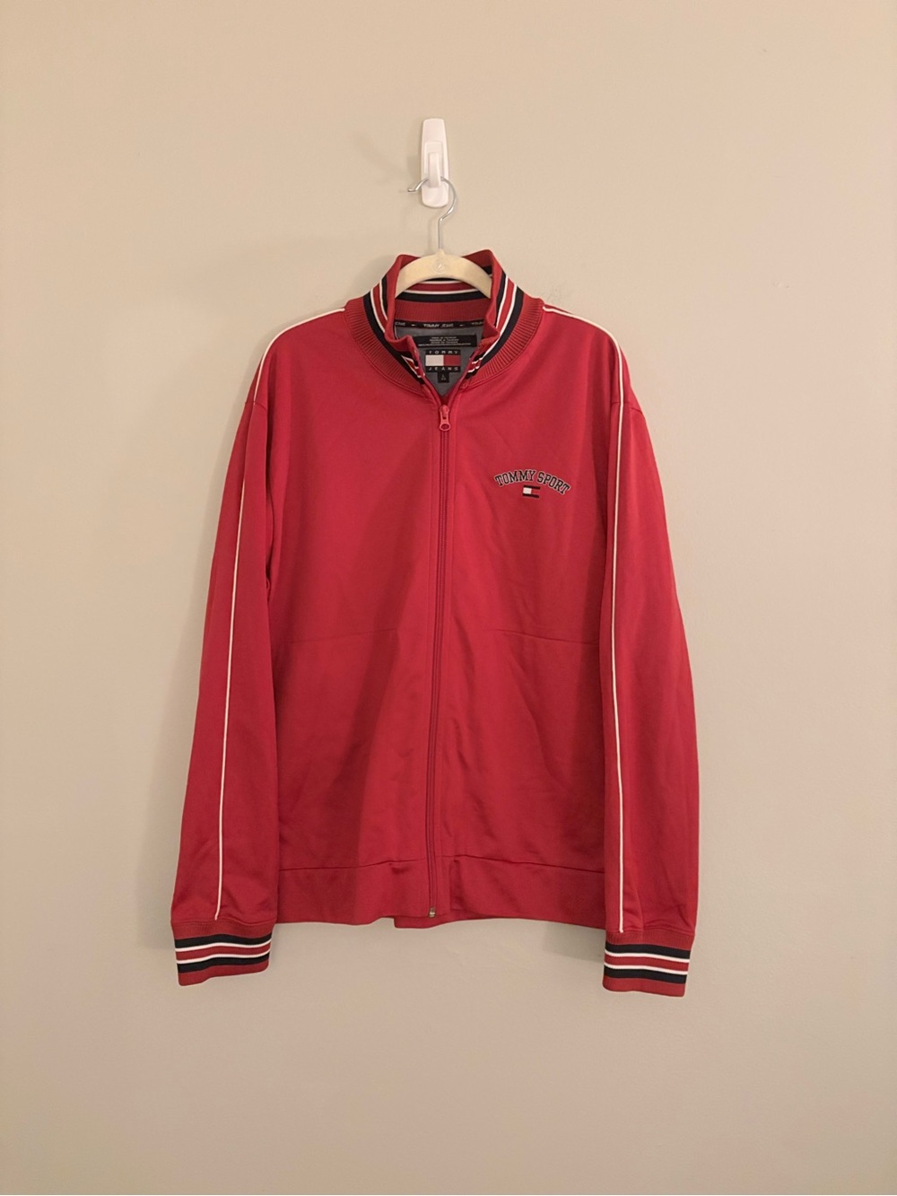 Tommy Hilfiger Red Full-Zip Track Jacket with Stripe Trim